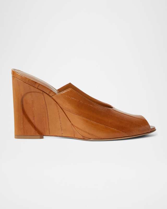 Eel Leather Peep-Toe Mules